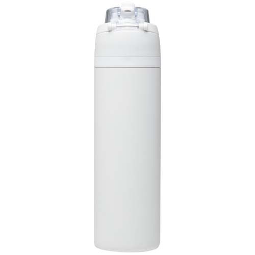 white Botella de agua Theron de 800 ml de acero inoxidable de pared simple reciclado (RCS), con tapa de doble función y pajita abat