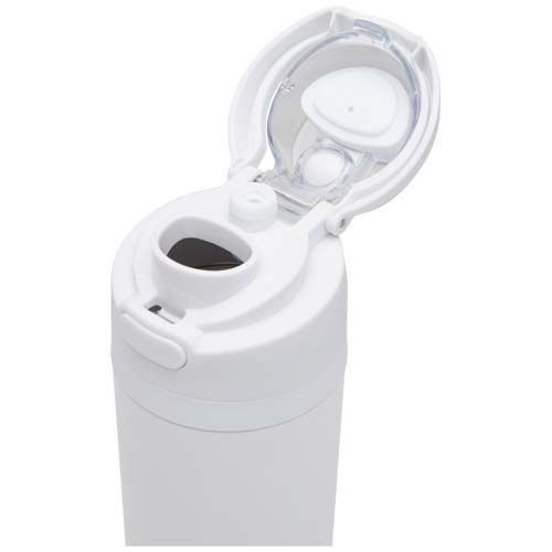 white Botella de agua Theron de 800 ml de acero inoxidable de pared simple reciclado (RCS), con tapa de doble función y pajita abat