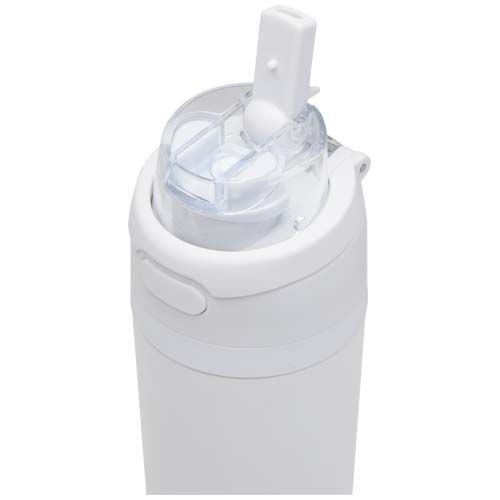 white Botella de agua Theron de 800 ml de acero inoxidable de pared simple reciclado (RCS), con tapa de doble función y pajita abat