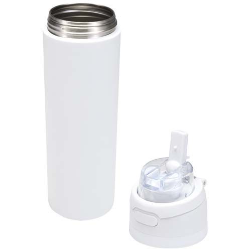 white Botella de agua Theron de 800 ml de acero inoxidable de pared simple reciclado (RCS), con tapa de doble función y pajita abat