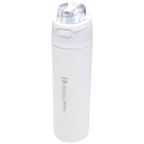 white Botella de agua Theron de 800 ml de acero inoxidable de pared simple reciclado (RCS), con tapa de doble función y pajita abat