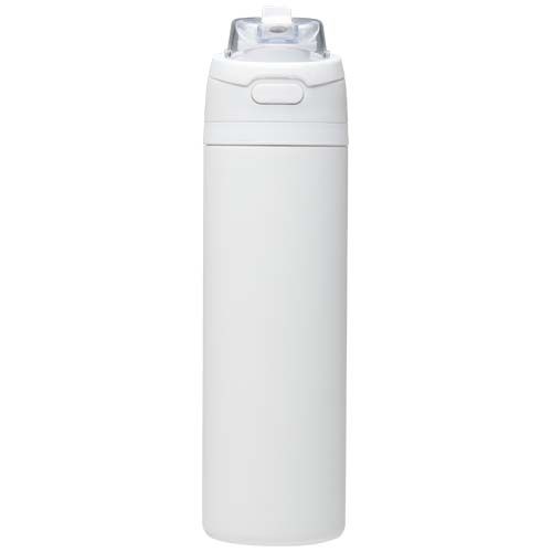 white Botella de agua Theron de 800 ml de acero inoxidable de pared simple reciclado (RCS), con tapa de doble función y pajita abat