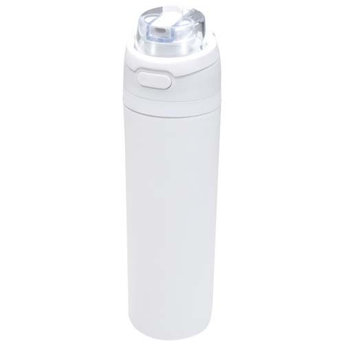 white Botella de agua Theron de 800 ml de acero inoxidable de pared simple reciclado (RCS), con tapa de doble función y pajita abat