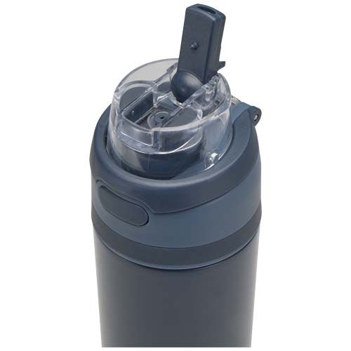azul marino Botella de agua Theron de 800 ml de acero inoxidable de pared simple reciclado (RCS), con tapa de doble función y pajita abat