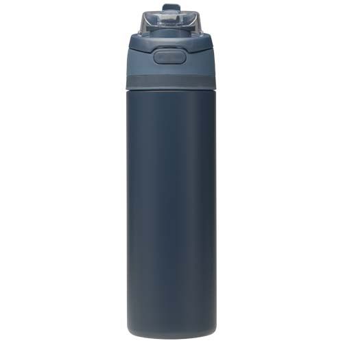 azul marino Botella de agua Theron de 800 ml de acero inoxidable de pared simple reciclado (RCS), con tapa de doble función y pajita abat