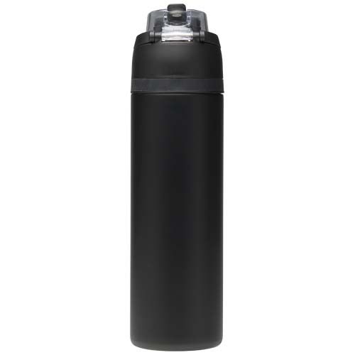 black Botella de agua Theron de 800 ml de acero inoxidable de pared simple reciclado (RCS), con tapa de doble función y pajita abat