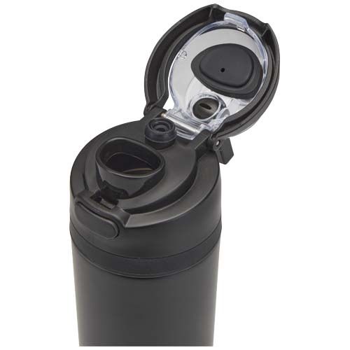 black Botella de agua Theron de 800 ml de acero inoxidable de pared simple reciclado (RCS), con tapa de doble función y pajita abat