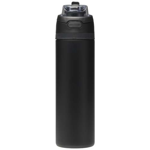 black Botella de agua Theron de 800 ml de acero inoxidable de pared simple reciclado (RCS), con tapa de doble función y pajita abat