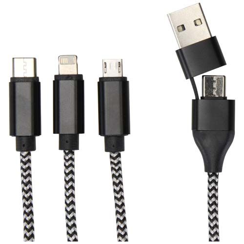 black Cable de carga 5 en 1 de aluminio reciclado y RPET de Alphecca