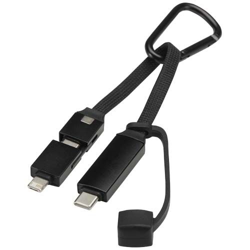 black Cable de carga Algieba de 65 W, 3 en 1, de aluminio reciclado con mosquetón