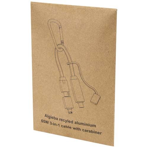 black Cable de carga Algieba de 65 W, 3 en 1, de aluminio reciclado con mosquetón