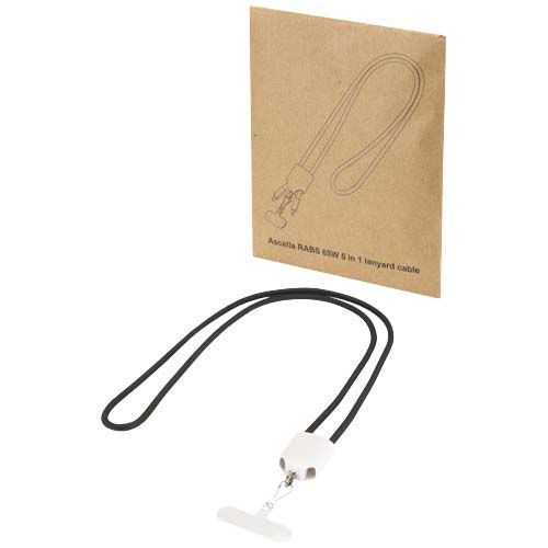 Câble de recharge Ion 65 W 5-en-1 avec lanière en plastique recyclé, DH CONCEPT, Chemin de Geffry 7, 1073, SAVIGNY, PF CONCEPT, objet promotionnel