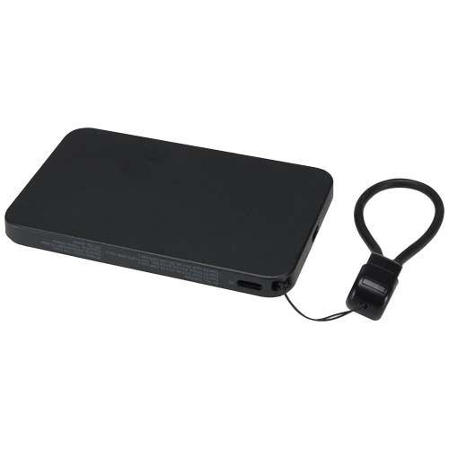 black Batería externa magnética SMART de 5000 mAh fabricada con plástico reciclado y con cordón