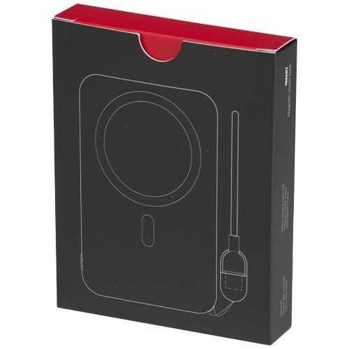 black Batería externa magnética SMART de 5000 mAh fabricada con plástico reciclado y con cordón