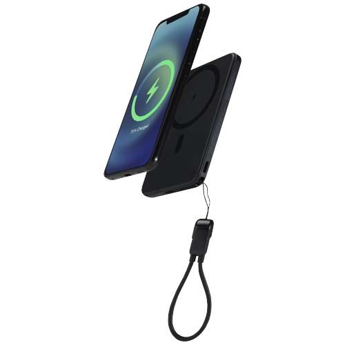 Batterie externe magnétique SMART de 5 000 mAh en plastique recyclé avec cordon, DH CONCEPT, Chemin de Geffry 7, 1073, SAVIGNY, PF CONCEPT, objet promotionnel