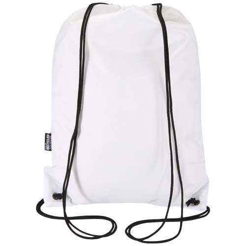 white Bolsa con cordón Oriole de RPET con bolsillo frontal con cremallera, 5 l