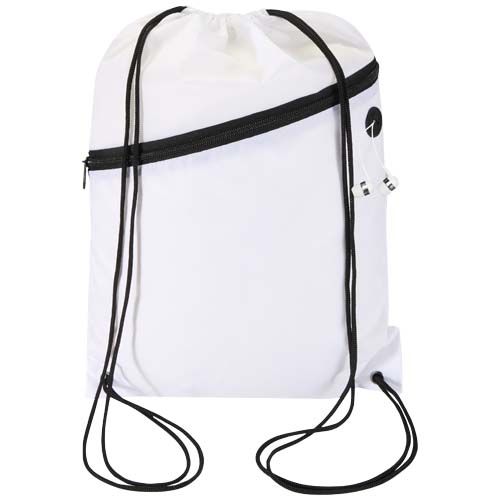 white Bolsa con cordón Oriole de RPET con bolsillo frontal con cremallera, 5 l