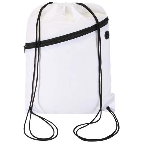 white Bolsa con cordón Oriole de RPET con bolsillo frontal con cremallera, 5 l