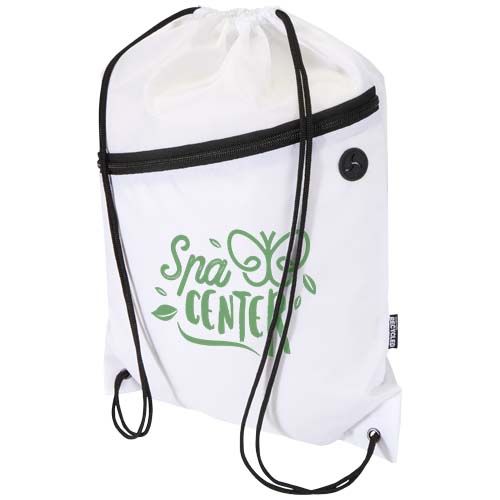white Bolsa con cordón Oriole de RPET con bolsillo frontal con cremallera, 5 l