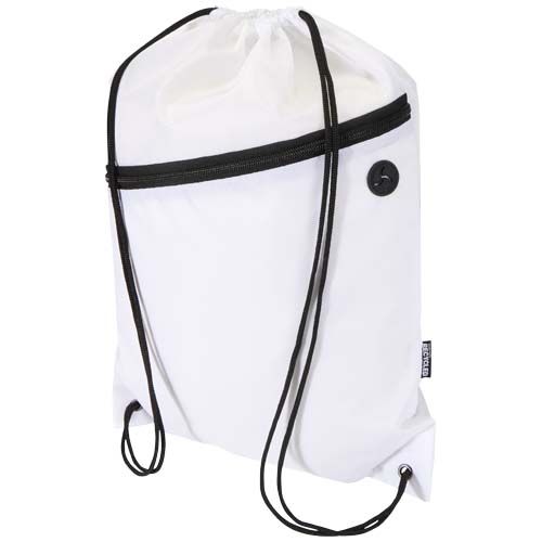 white Bolsa con cordón Oriole de RPET con bolsillo frontal con cremallera, 5 l