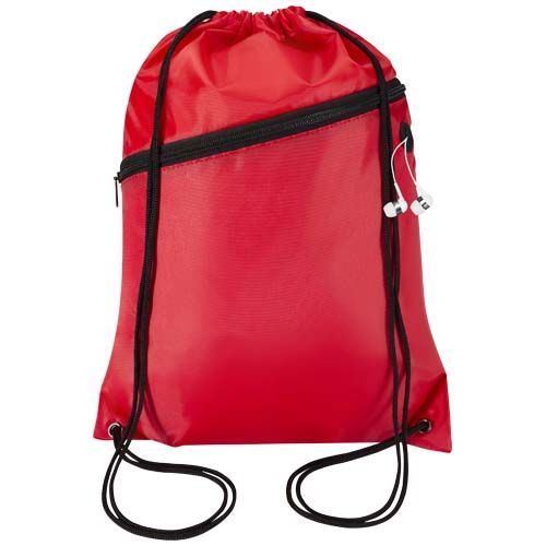 red Bolsa con cordón Oriole de RPET con bolsillo frontal con cremallera, 5 l