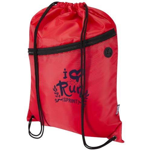 red Bolsa con cordón Oriole de RPET con bolsillo frontal con cremallera, 5 l