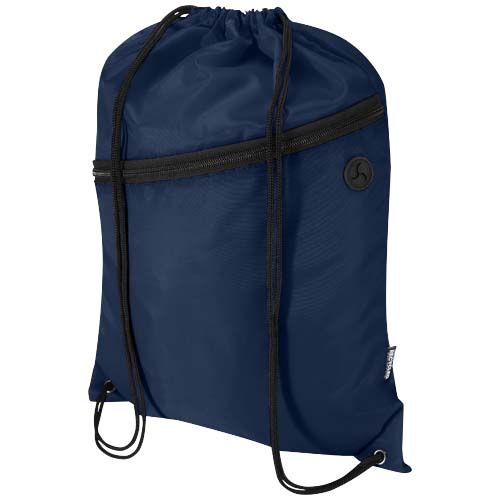 azul marino Bolsa con cordón Oriole de RPET con bolsillo frontal con cremallera, 5 l