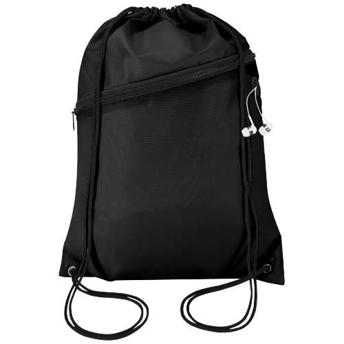 black Bolsa con cordón Oriole de RPET con bolsillo frontal con cremallera, 5 l
