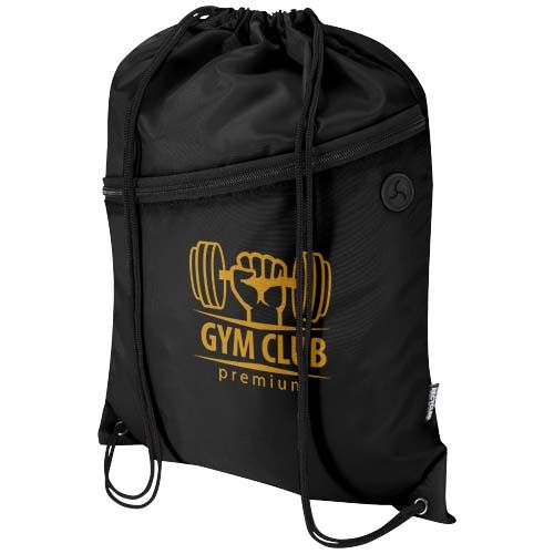 black Bolsa con cordón Oriole de RPET con bolsillo frontal con cremallera, 5 l