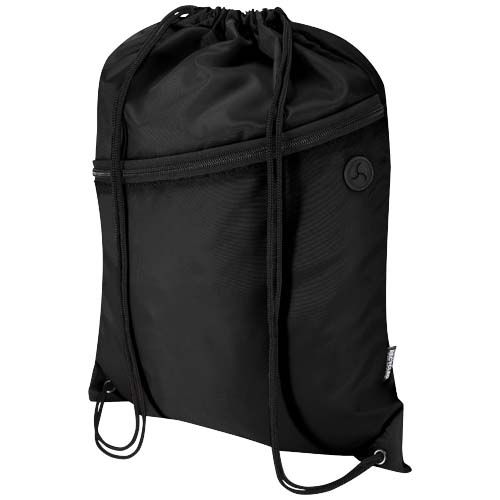 black Bolsa con cordón Oriole de RPET con bolsillo frontal con cremallera, 5 l