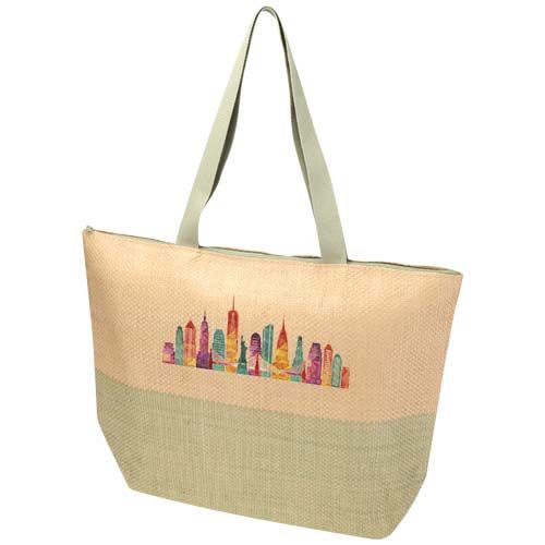 Bolso tote grande de papel de paja Rhythm con cremallera, 21 l