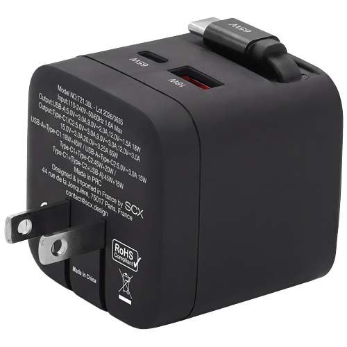 black Adaptador de viaje SCX.design T21 de 65 W
