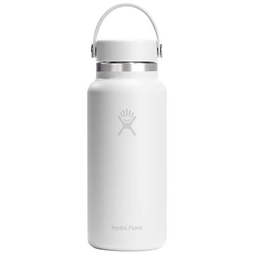 white Botella de agua térmica de acero inoxidable Hydro Flask de boca ancha, 946 ml