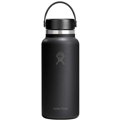 black Botella de agua térmica de acero inoxidable Hydro Flask de boca ancha, 946 ml