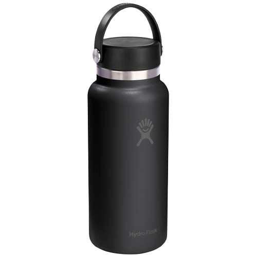 black Botella de agua térmica de acero inoxidable Hydro Flask de boca ancha, 946 ml