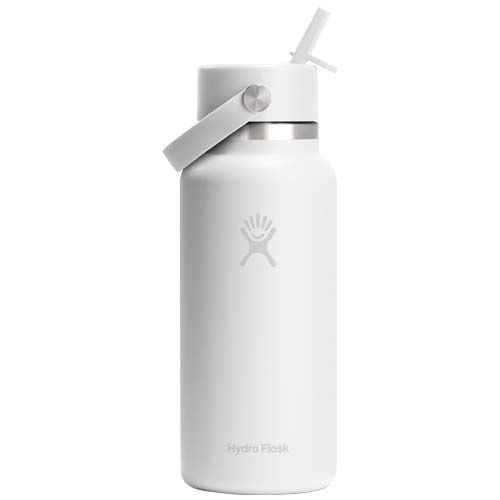 Botella de agua Hydro Flask de acero inoxidable con aislamiento térmico y boca ancha de 946 ml, con tapón con pajita