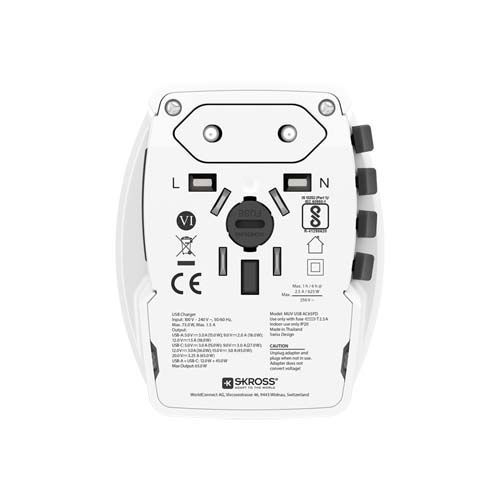 white Adaptador universal SKROSS® MUV AC65PD con cable USB-C