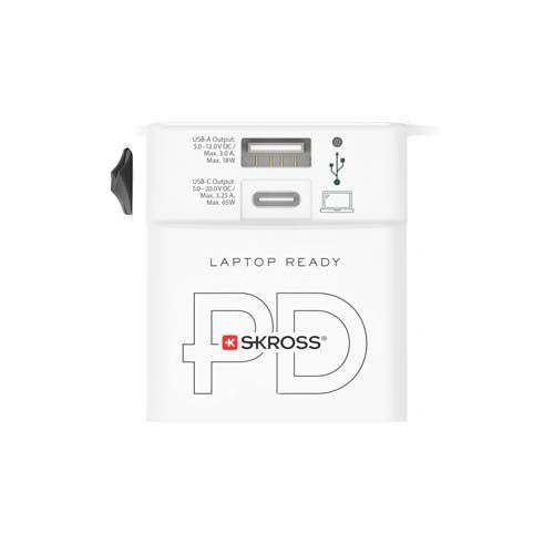 white Adaptador universal SKROSS® MUV AC65PD con cable USB-C