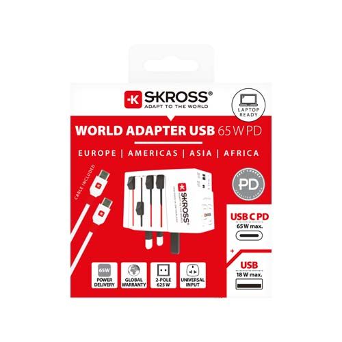 white Adaptador universal SKROSS® MUV AC65PD con cable USB-C