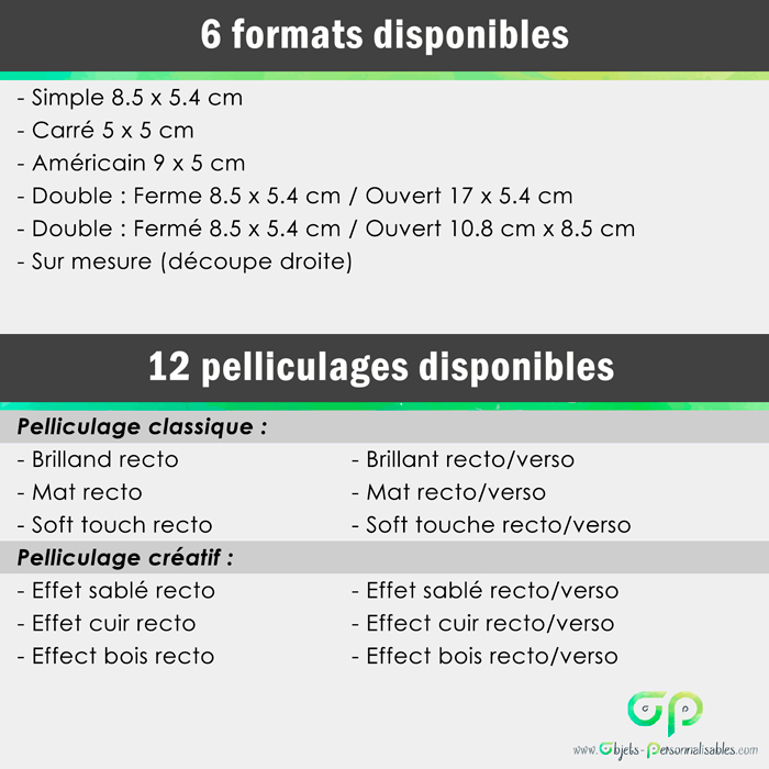 Carte de visite 8.5 x 5.5 cm pelliculage brillant
