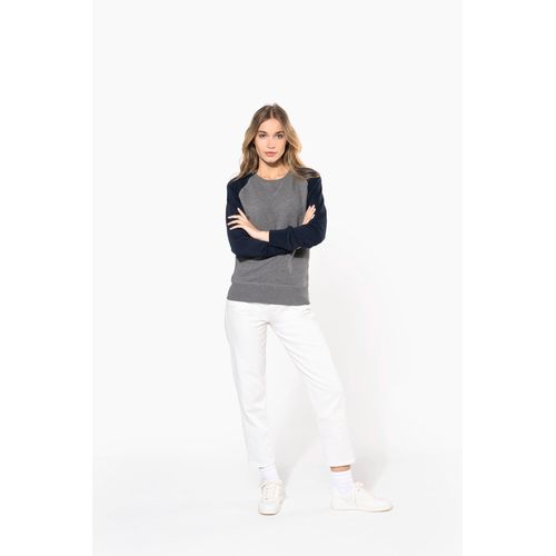Sweat-shirt French Terry Bio bicolore col rond manches raglan femme - 7