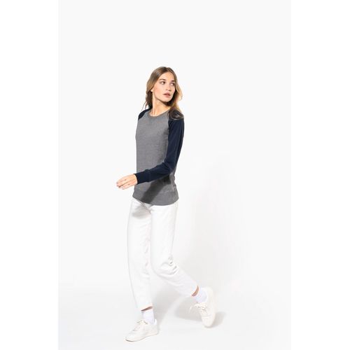 Sweat-shirt French Terry Bio bicolore col rond manches raglan femme - 10