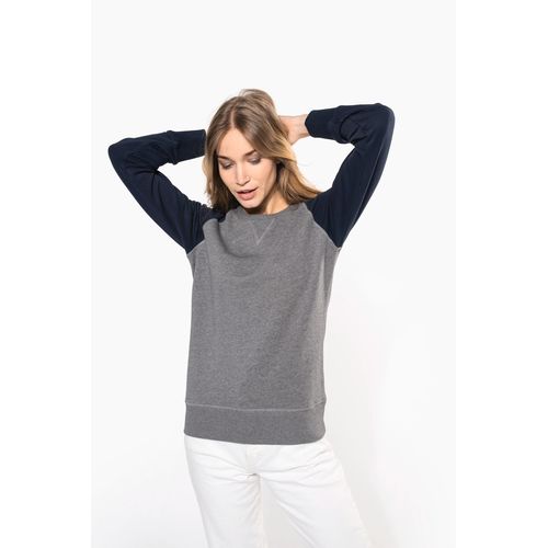 Sweat-shirt French Terry Bio bicolore col rond manches raglan femme - 9