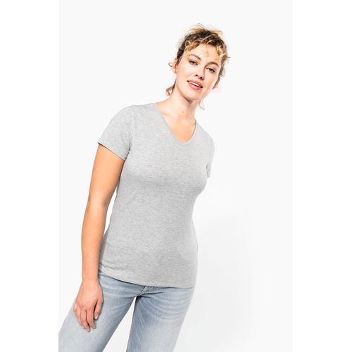 CAMISETA CON ELASTANO CUELLO DE PICO MUJER