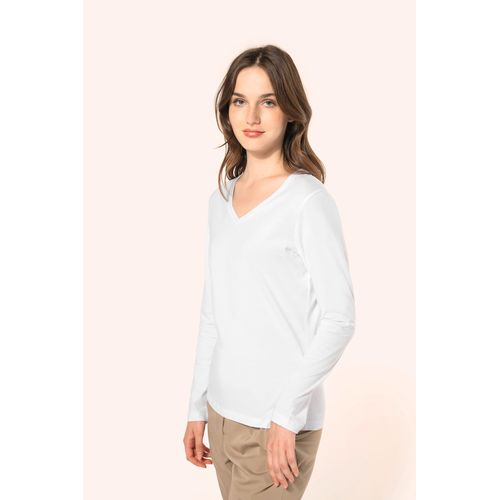 T-shirt Supima® col V manches longues femme