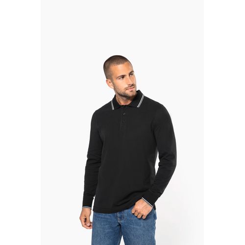 Polo maille piquée manches longues homme - 1