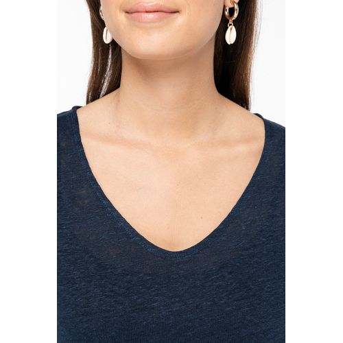 T-shirt col V en lin femme thumbnail 5