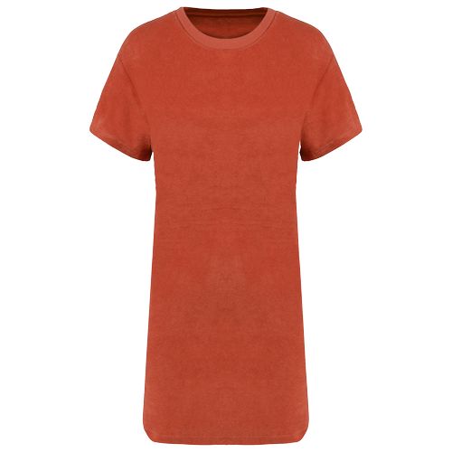 Vestido tipo camiseta ecorresponsable de rizo y hombros caídos mujer