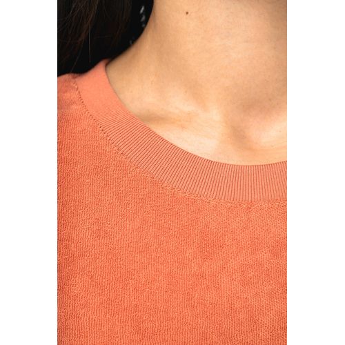 Vestido tipo camiseta ecorresponsable de rizo y hombros caídos mujer