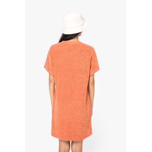 Vestido tipo camiseta ecorresponsable de rizo y hombros caídos mujer